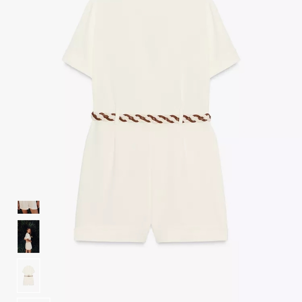 Zara Cream Romper with Braided Brown Belt - Picture 5 of 8